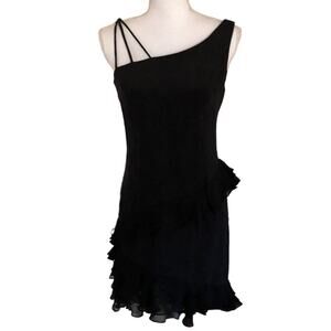 Scaravelli Size 4 Little Black Dress 100% Silk Mini NYE Holiday Ruffle Cocktail